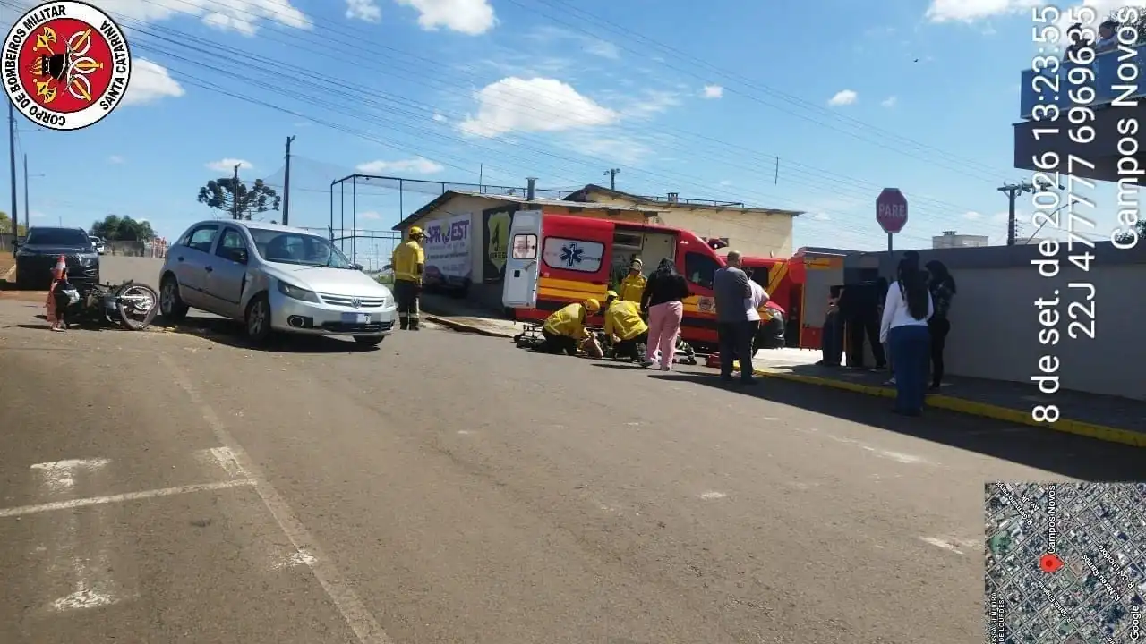 Campos Novos – Motociclista tem fratura exposta em colisão no Bairro Nossa Senhora de Lourdes